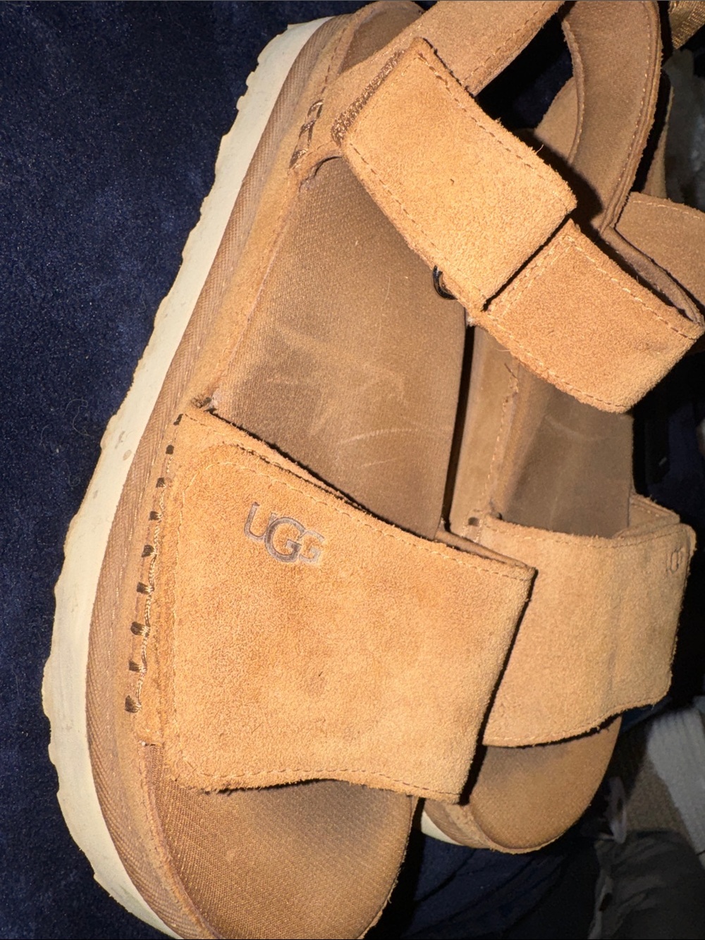 UGG Women's Goldenstar Suede Adjustable Strap Sandals chestnut sz 9.5